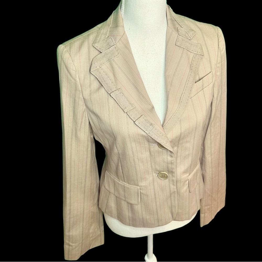 NWT BCBGMaxAzria ‘Nina’ The Double Button Suiting Jacket in “Khaki Stripe” Sz S - Picture 2 of 11